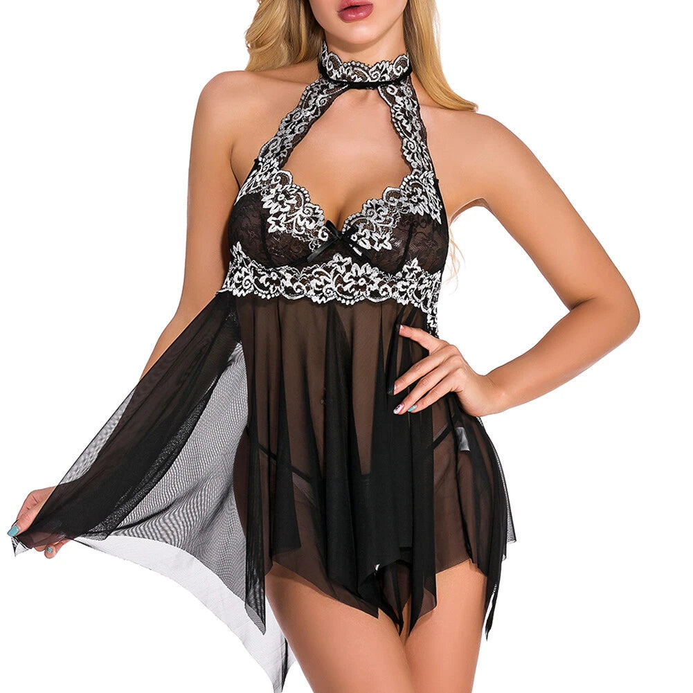 Sexy Women Lingerie Lace Dress Nightwear Underwear Babydoll Sleepwear Panty Set