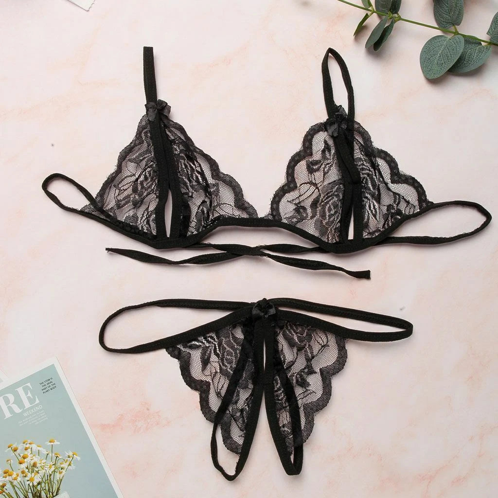 Sexy Lingerie Lace Bra G-string Thong Set Babydoll Sleepwear Underwear Nightwear