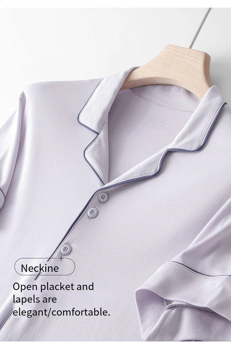 New Summer Women's Antibacterial T-Shirt Bermuda Comfortable Casual Size Pajamas Set-