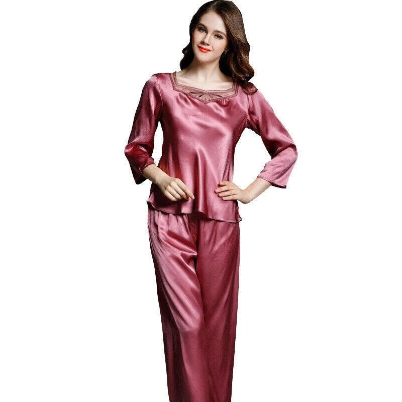 New Women Silk Pajamas Set,2 pcs,100% Mulberry Silk Sleepwear Nightwear U7130