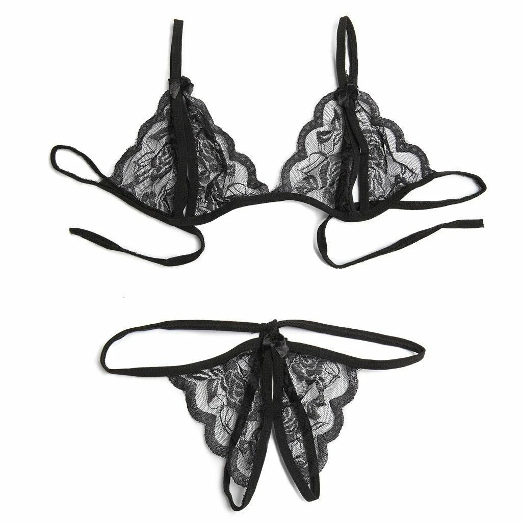 Sexy Lingerie Lace Bra G-string Thong Set Babydoll Sleepwear Underwear Nightwear