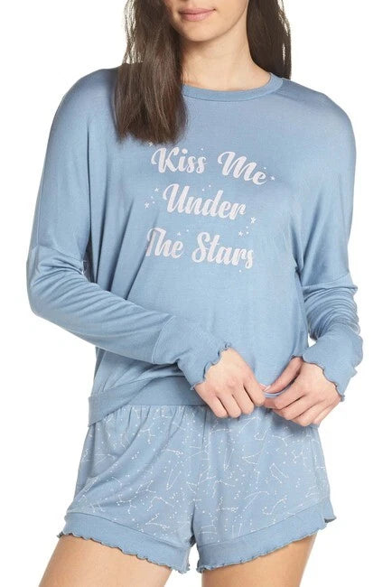 Honeydew Intimates 2pc Wonder Love Pajama Short Set Blue/ Light Pink M