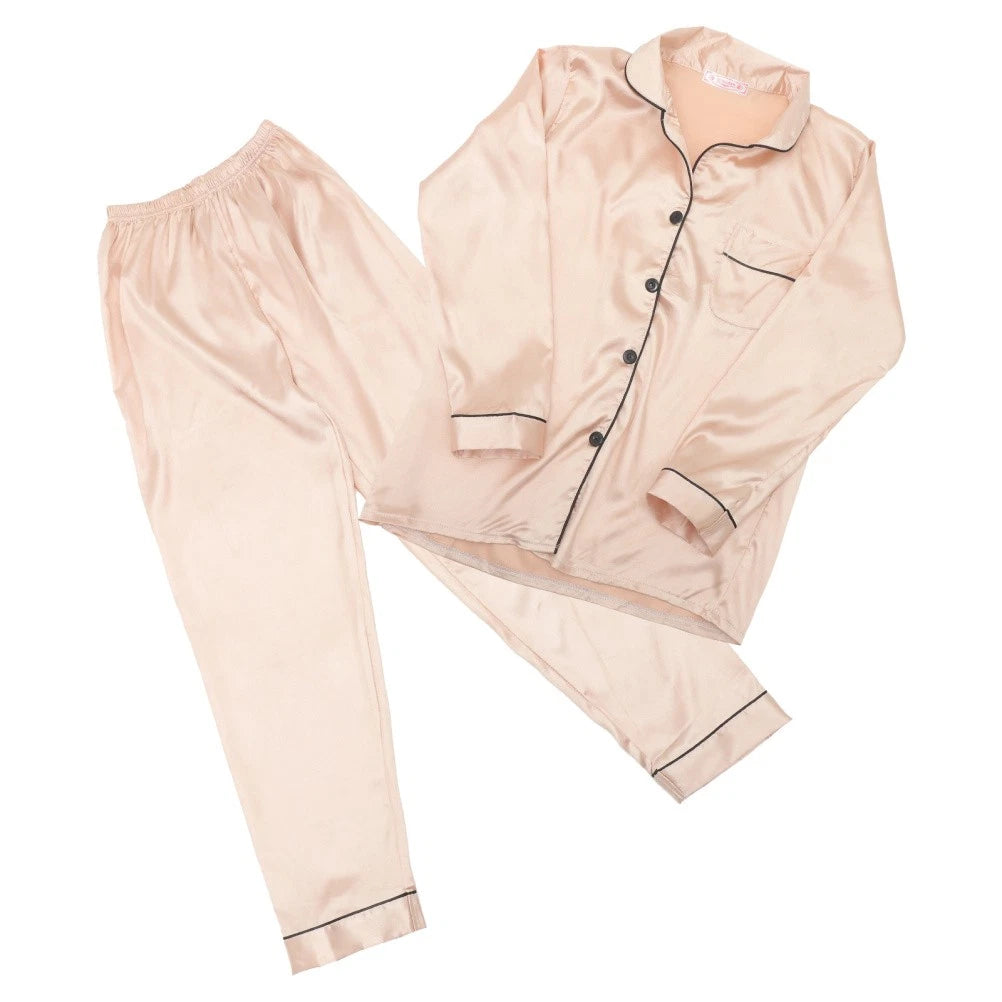 1 Set Female Nightclothes Trousers Simulated Silk Pajamas Set Fresh Long Sleeve