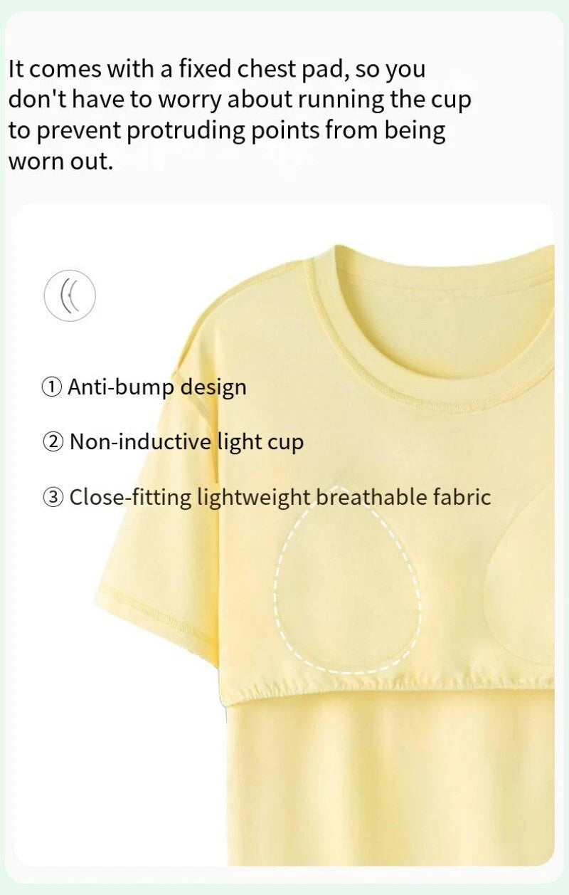 Women's Summer Soft Cool With Built-in Bra Pad Breathable Sports Pajamas Set-