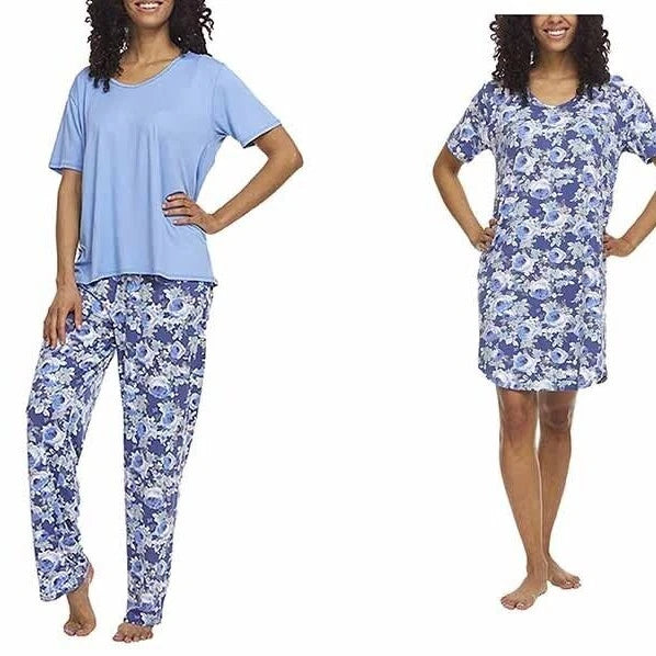 Flora Nikrooz Women's 3 Piece Pajama Set Sleep Dress Tee and Pants Sizes S M