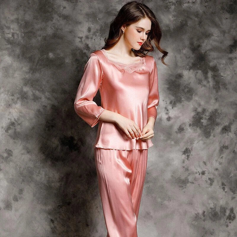 New Women Silk Pajamas Set,2 pcs,100% Mulberry Silk Sleepwear Nightwear U7130