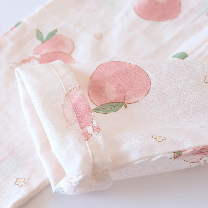 Women Pajamas Set 100% Cotton Printed Sleepwear Casual Nightwear Gauze Home Wear