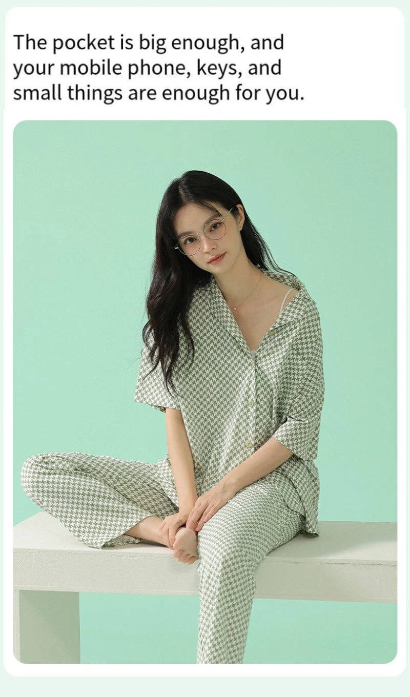 Fashion Women's Pajamas Set Short Sleeve Cool Antibacterial Comfortable Homewear Homewear-