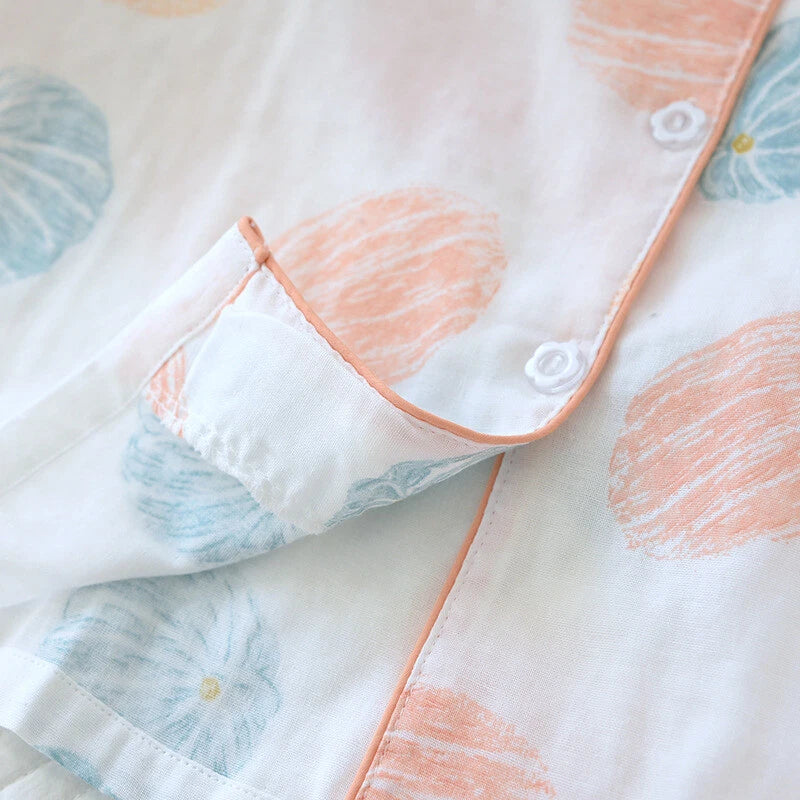 Women Pajamas Set 100% Cotton Printed Sleepwear Casual Nightwear Gauze Home Wear