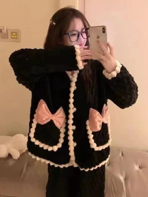 Women Pajama Sets Plus Velvet Sleepwear Cozy V-neck leisure wear Home Wear