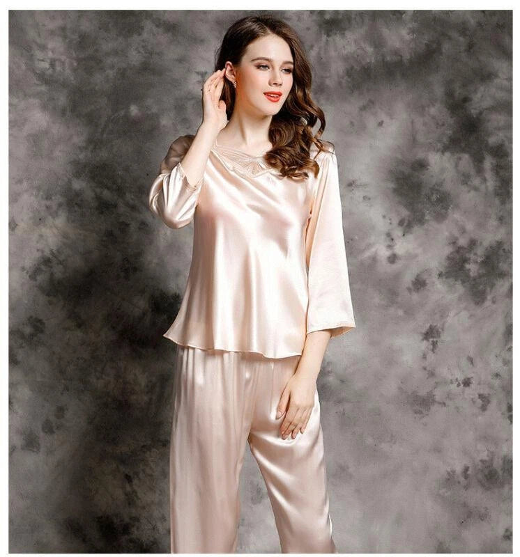 New Women Silk Pajamas Set,2 pcs,100% Mulberry Silk Sleepwear Nightwear U7130