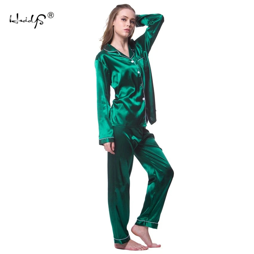 Womens/Ladies Long Sleeve Silk Satin Pyjamas Pyjama PJs Soft Silk PJS Nightwear