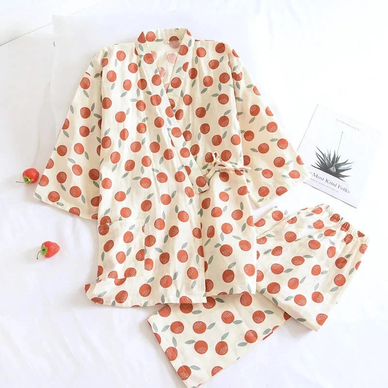 Pajamas Set Female Spring and Autumn 100% Cotton Gauze Home Clothes Sweet Two-p