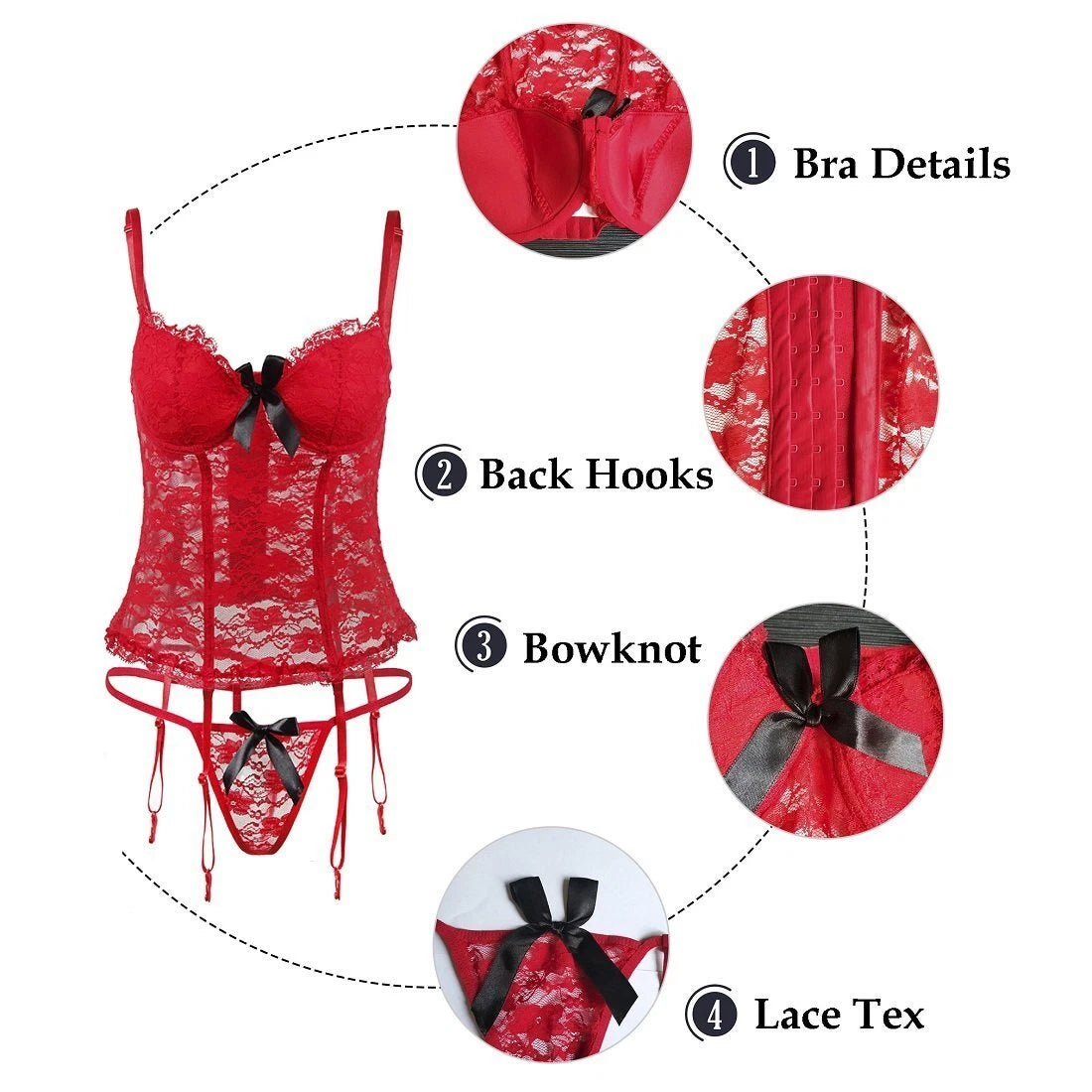 Plus Size Women Sexy Lingerie Lace Bodysuit Lace Underwear Sleepwear G-string US