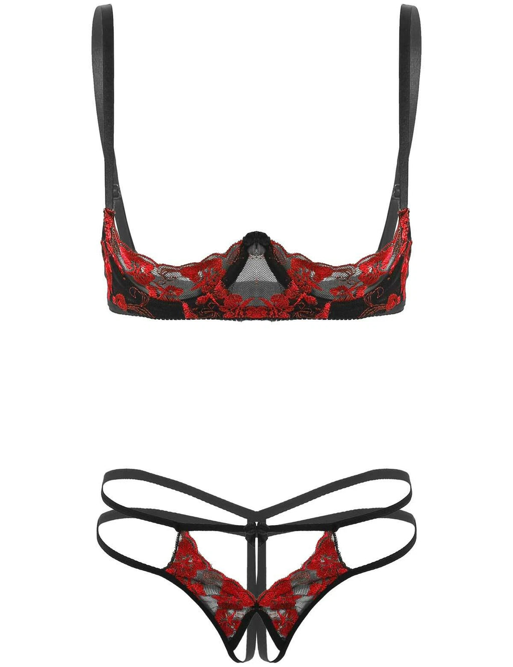 FEESHOW Sexy Lingerie Set Women Open Cup Bra Briefs Panties Babydoll AU