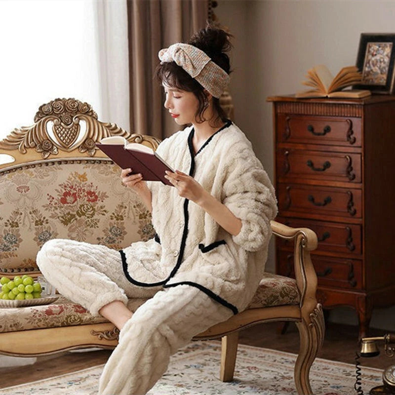 Princess coral velvet pajamas women Nightwear sweet Warm home service suit new