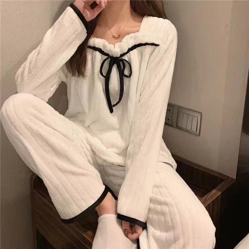 2022 women's autumn and winter pajamas set thick cute pajamas flannel pajamas