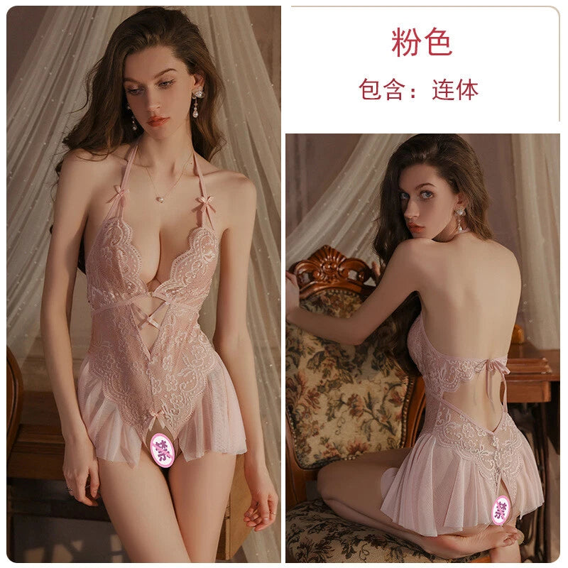 Sexy backless open jumpsuit lingerie women's uniform set pajamas