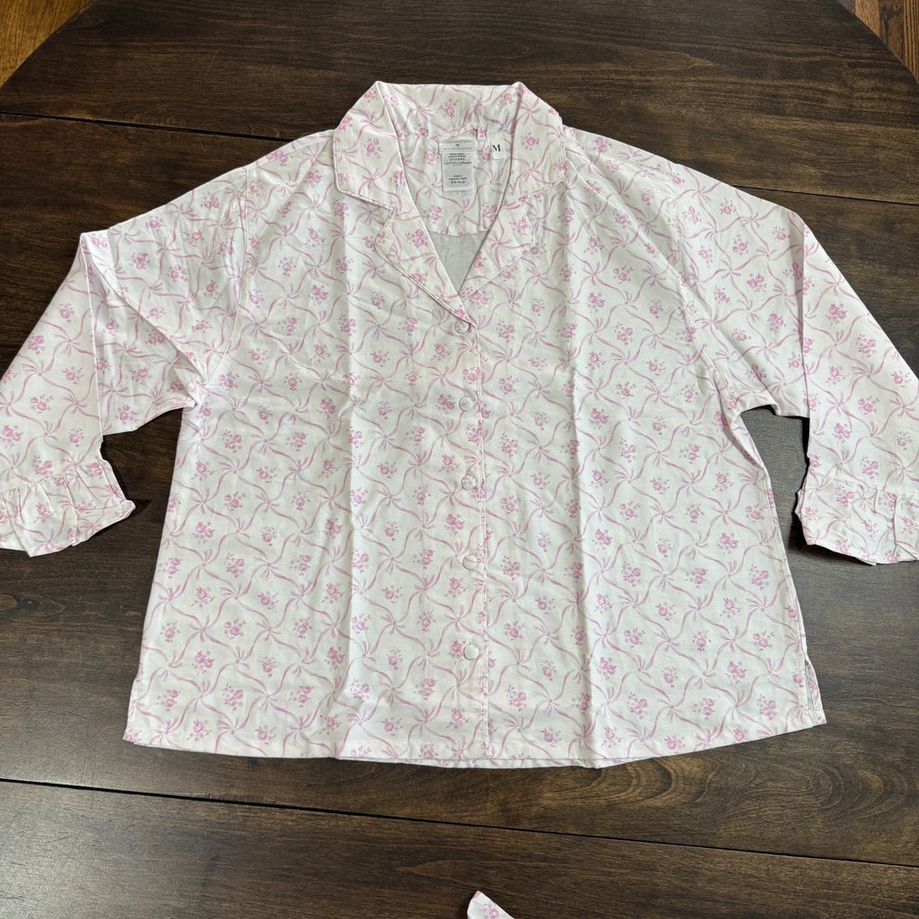 POTTERY BARN LoveShackFancy FLORAL TRELLIS SATEEN PAJAMA SET~PINK & BLUE AVAIL