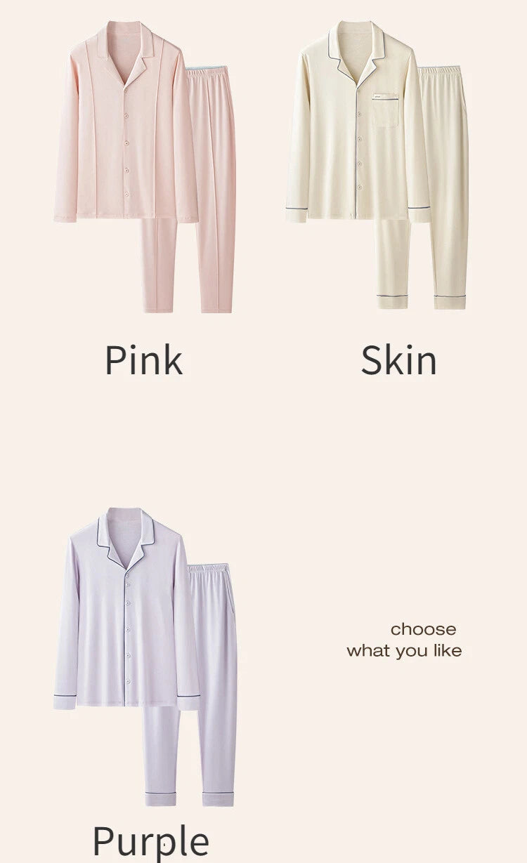 Women Antibacterial Pajamas Set Long Sleeve Dust Mite Resistant Long Pants-