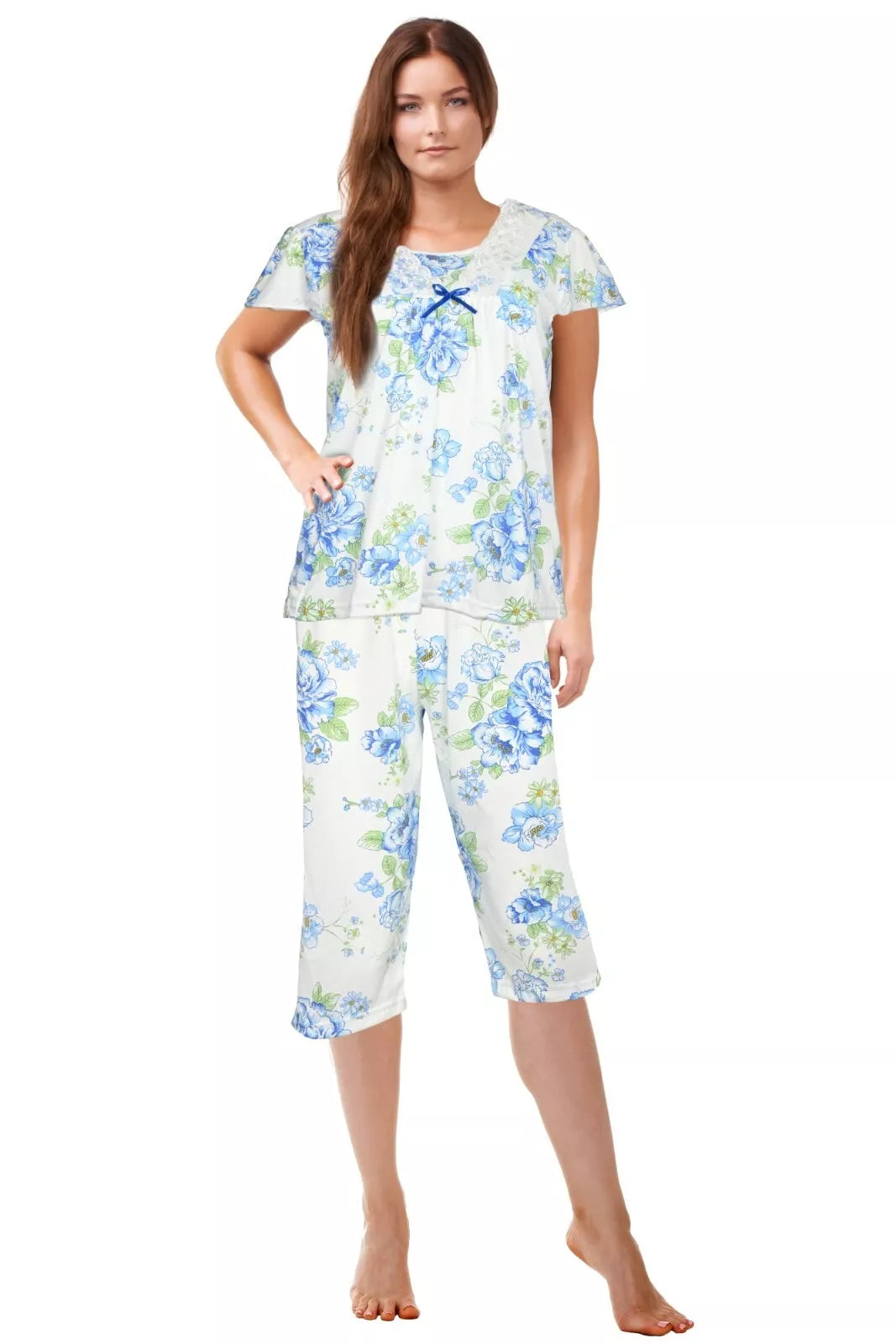 JEFFRICO Womens Capri Pajama Set 2 Piece Short Sleeve Top & Capri Pants 812C
