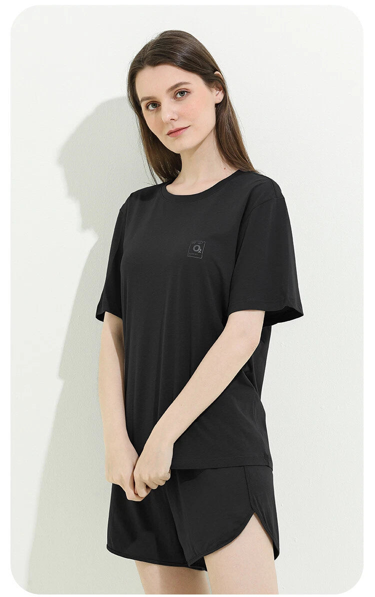 Women's Anti Bacterial Short Sleeve Lounge Loose Fit Cotton Summer Pajama Set