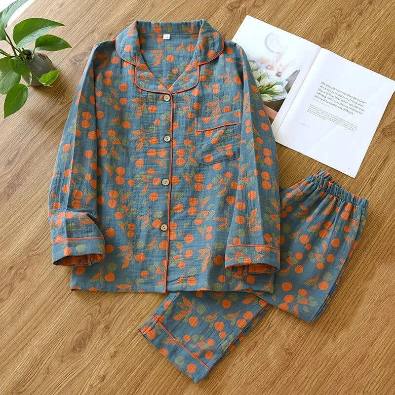 2024 Japan Spring and Autumn Women's pajamas set 100% cotton retro two-piece set