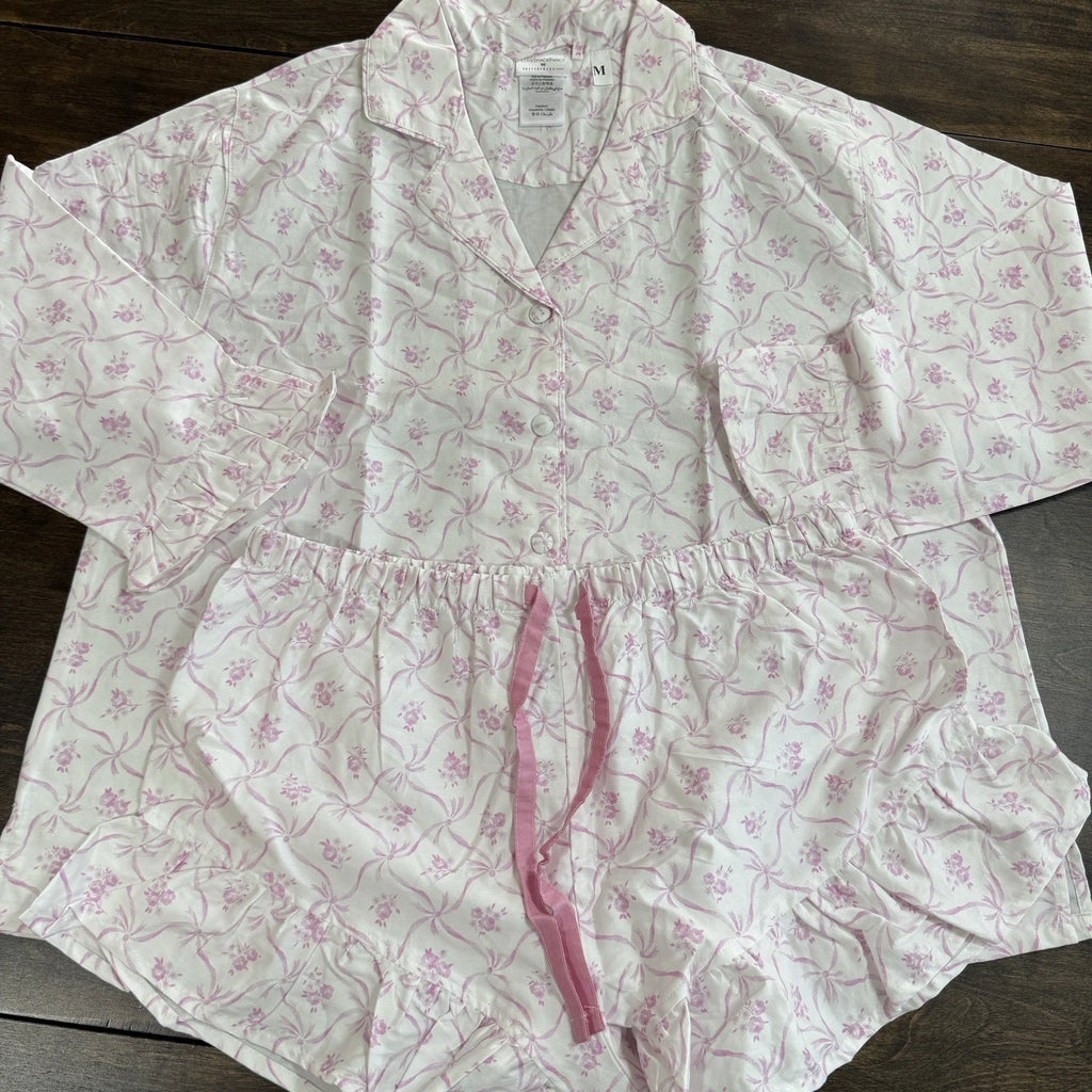 POTTERY BARN LoveShackFancy FLORAL TRELLIS SATEEN PAJAMA SET~PINK & BLUE AVAIL
