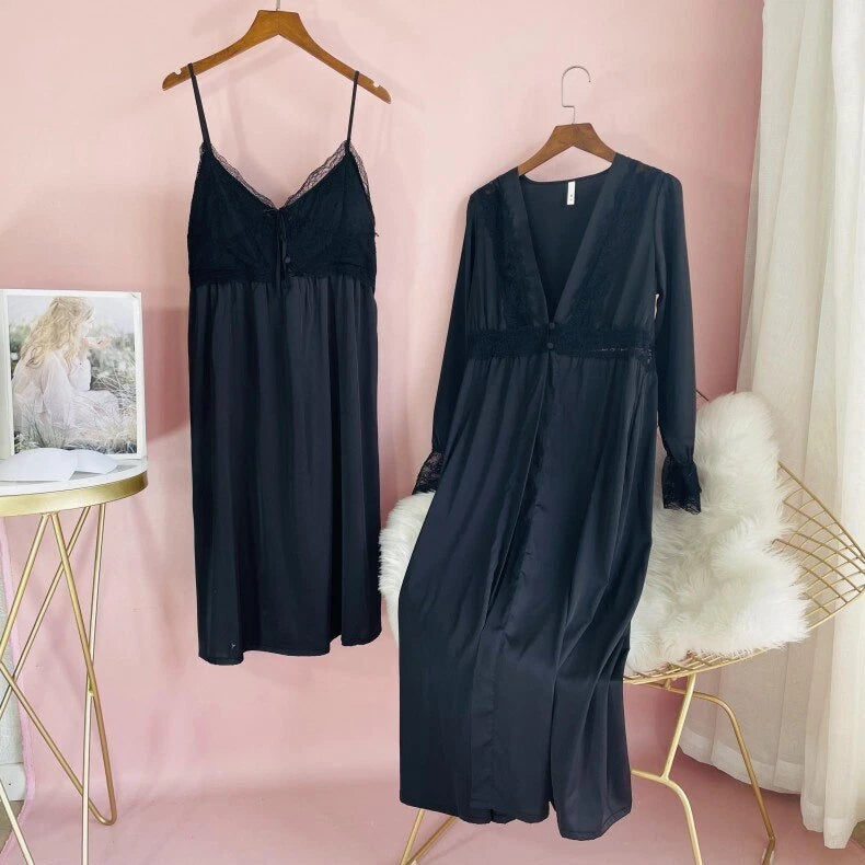 2023  Women's robe pajama set sexy lace suspender pajama dress bathrobe