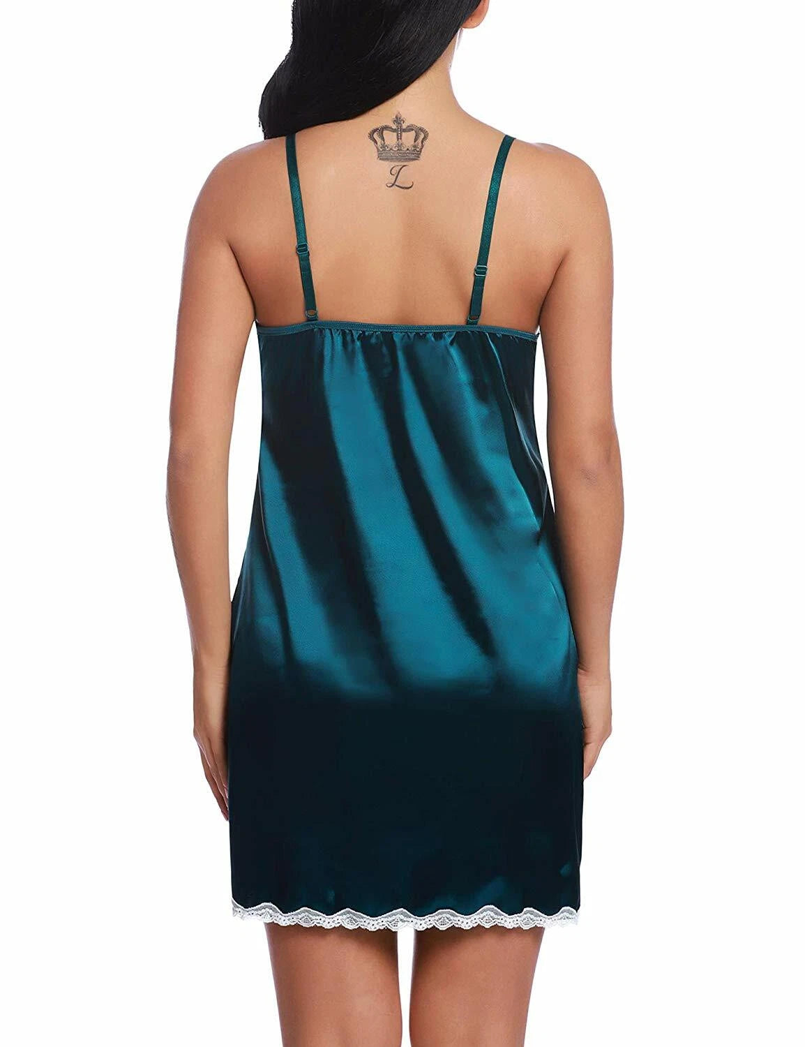 Sexy Lingerie Women Satin Lace Chemise Nightgown Silk Negligee Sling Nightshirt