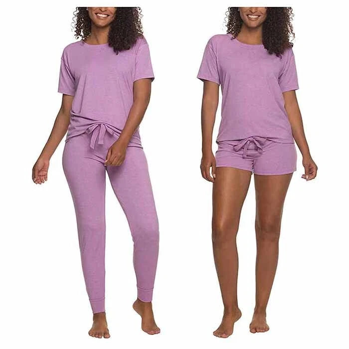 Felina Women's 3 Piece Pajama Set Jogger Shorts Crew Neck Tee