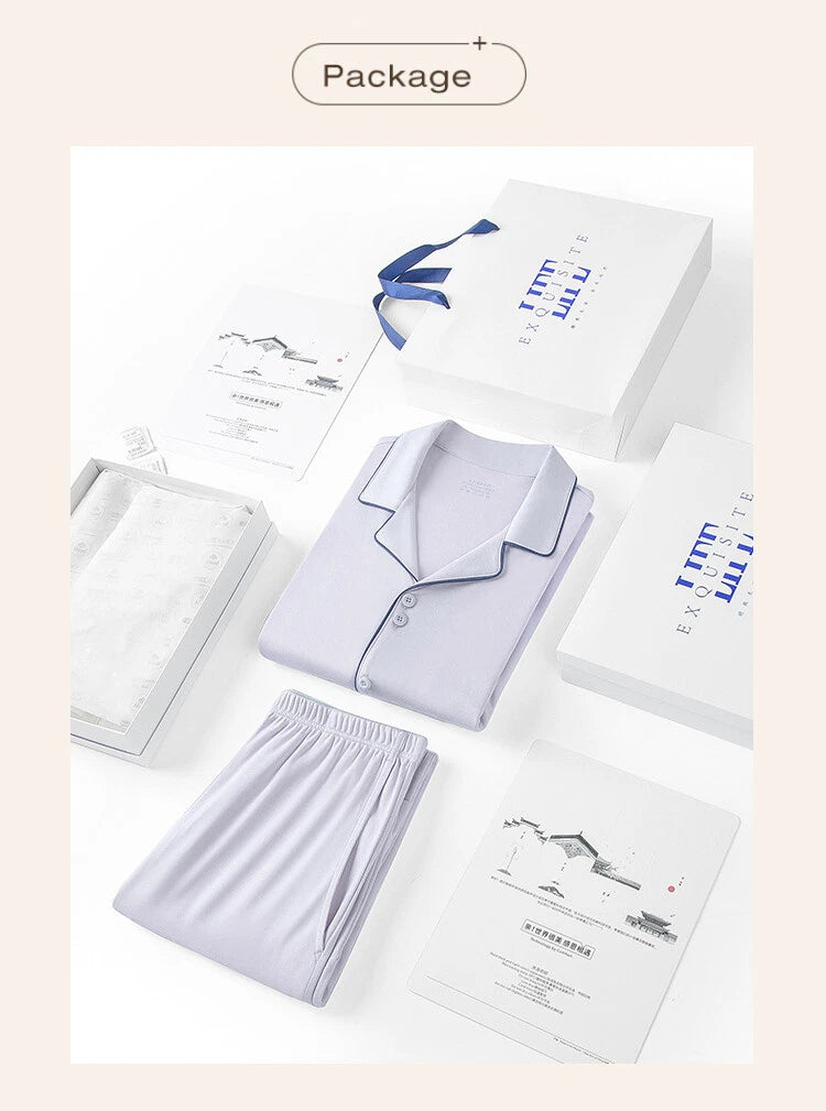 New Summer Women's Antibacterial T-Shirt Bermuda Comfortable Casual Size Pajamas Set-