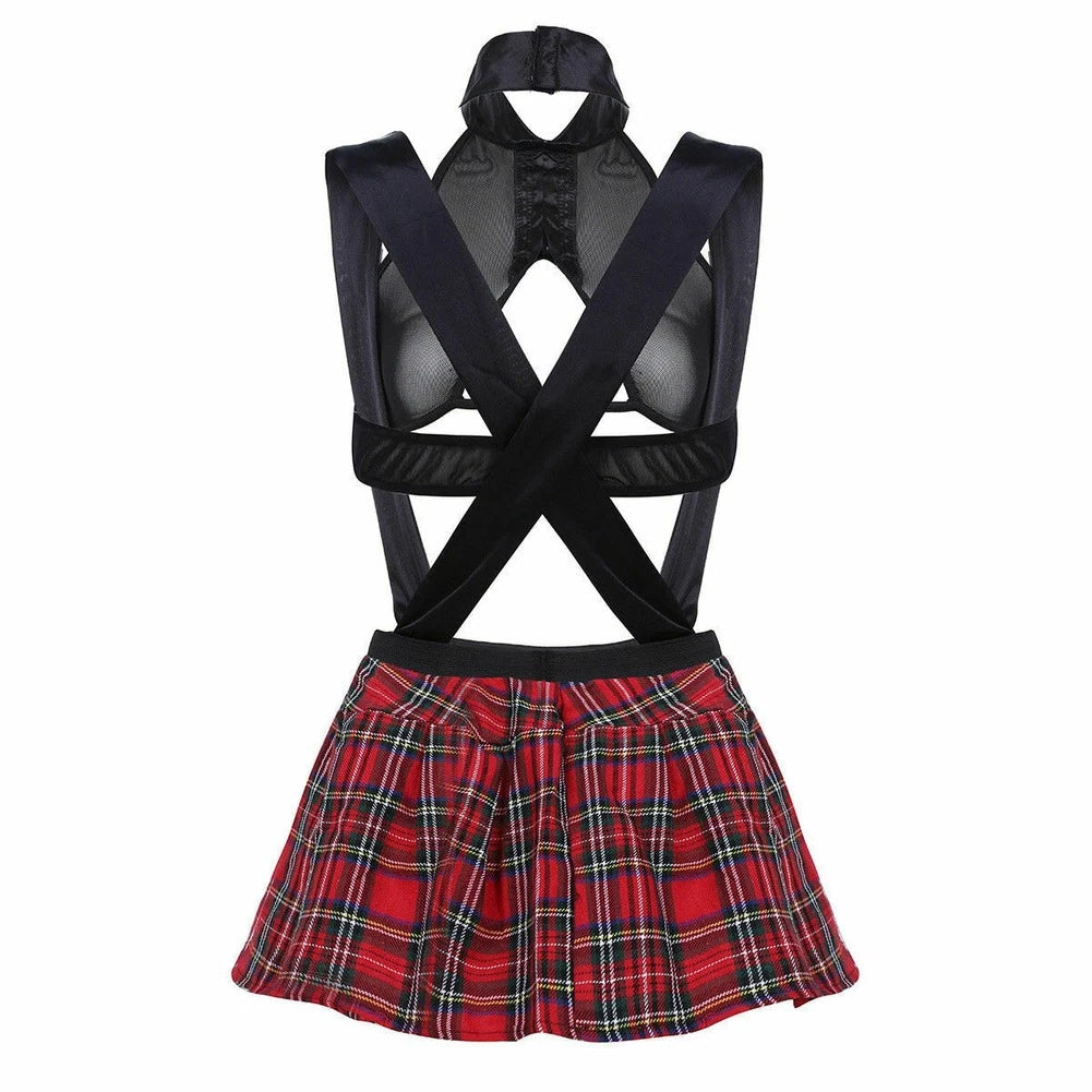 Halloween School Girl Cosplay Tartan Mini Skirt Sexy Lingerie Student Uniform US