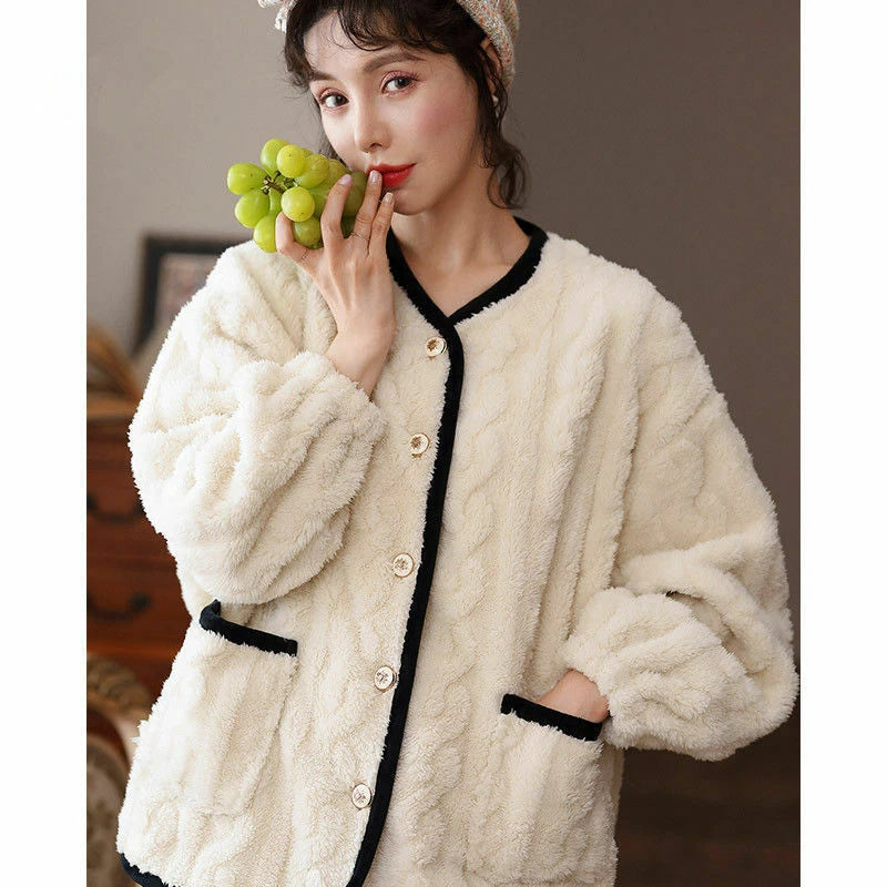 Princess coral velvet pajamas women Nightwear sweet Warm home service suit new