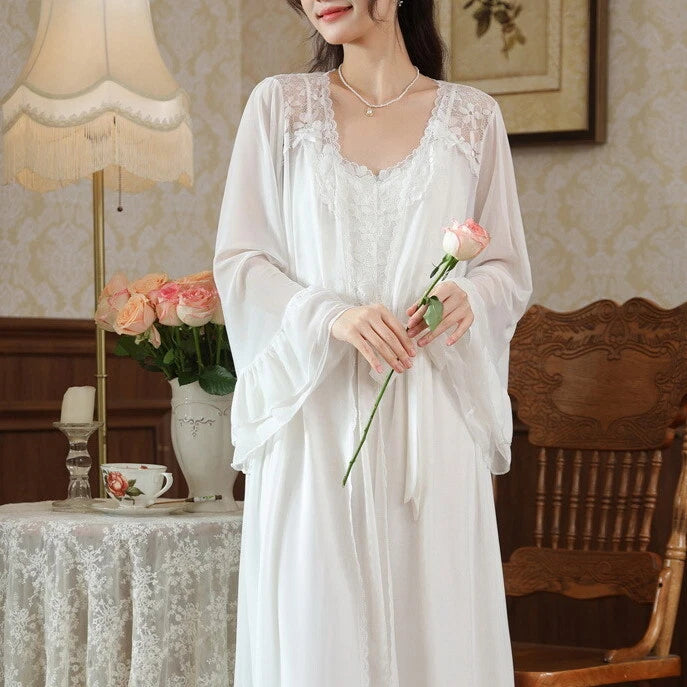 Women Lounge Suit Sling Padded Dress Cotton Robes Mesh Nightwear 2pcs 161201