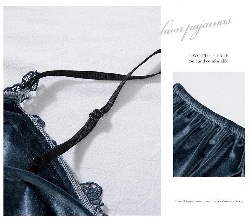 Velour Home Clothing 4pcs Sleep Set Intimate Lingerie Women Pajamas Long Sleeve