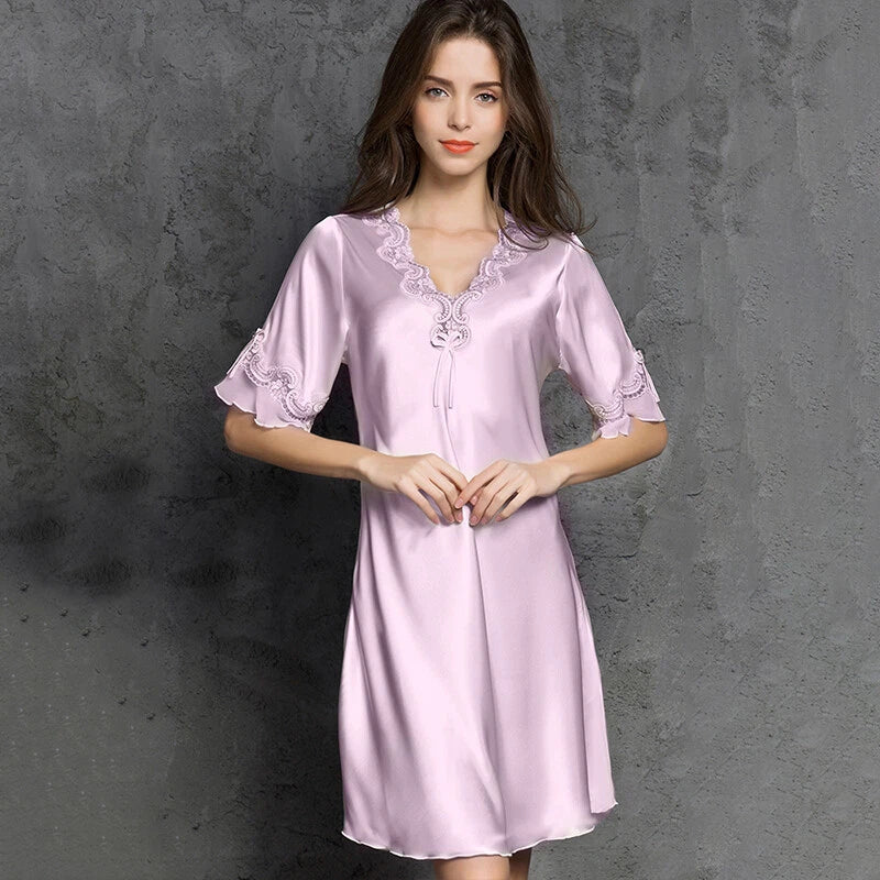Women Satin Silk Lace Dress Sleepwear Lingerie Short Mini Nightdress Nightgown