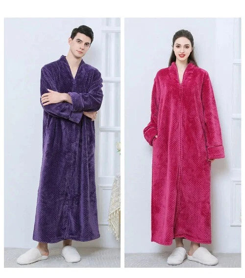 New Zipper Nightgown Flannel Nightgown Autumn Sleepwear Solid Color  Bathrobe
