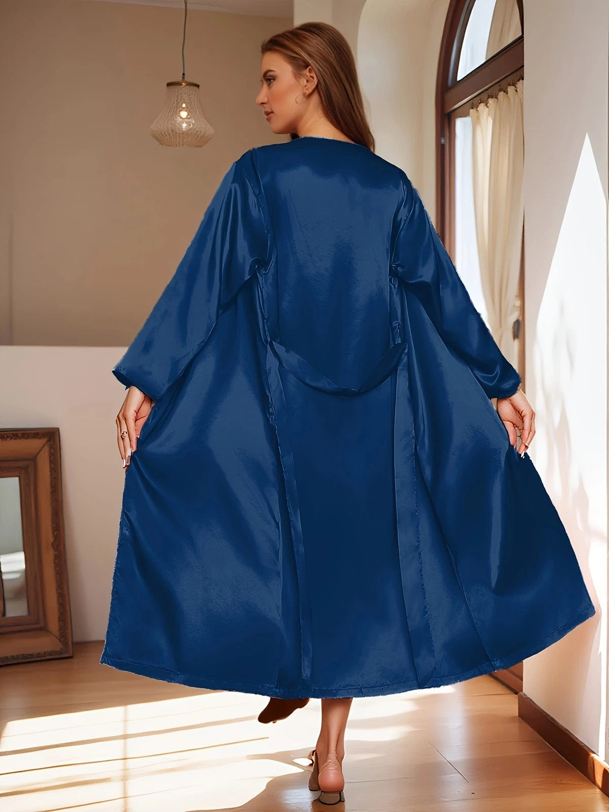 Women's satin silk robe dress sleepwear underwear long nightgown sleepwear