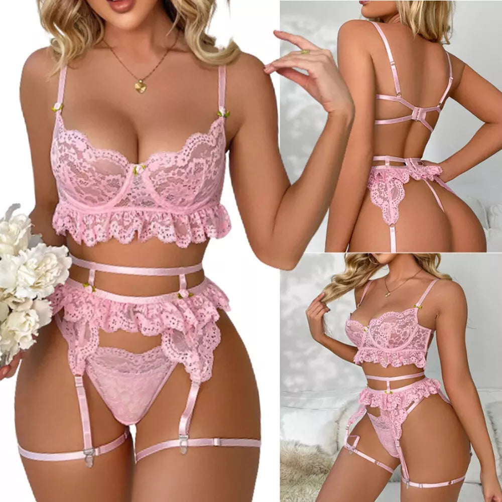 Women Sexy Lingerie Sleepwear Underwear Nightwear Babydoll Lace Bra Thong Set US
