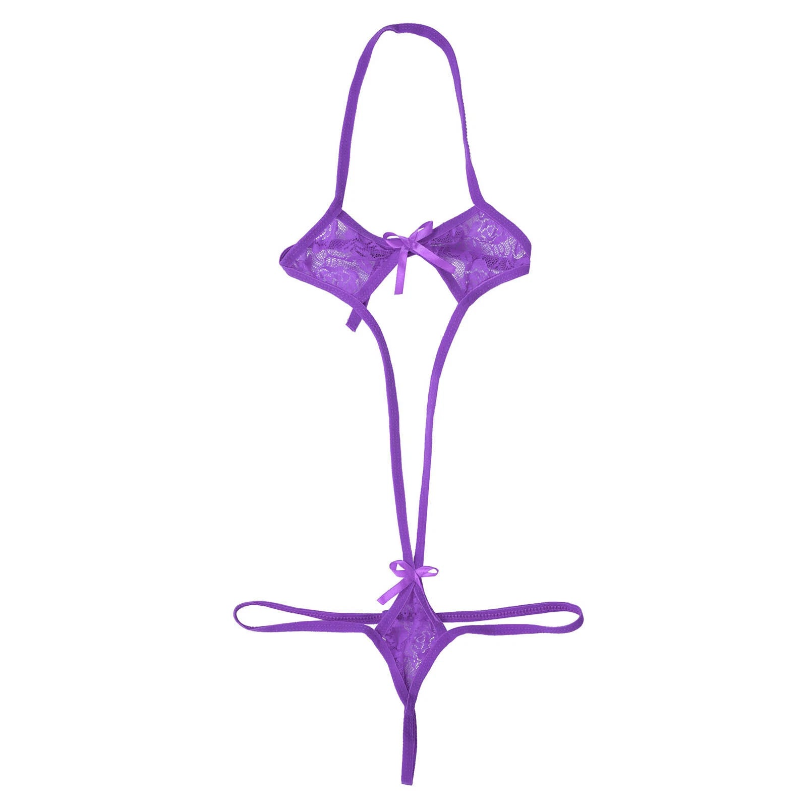 Sexy Women Mesh Lingerie Set Open Cups Bra Top Low Rise Mini Briefs Sleepwear