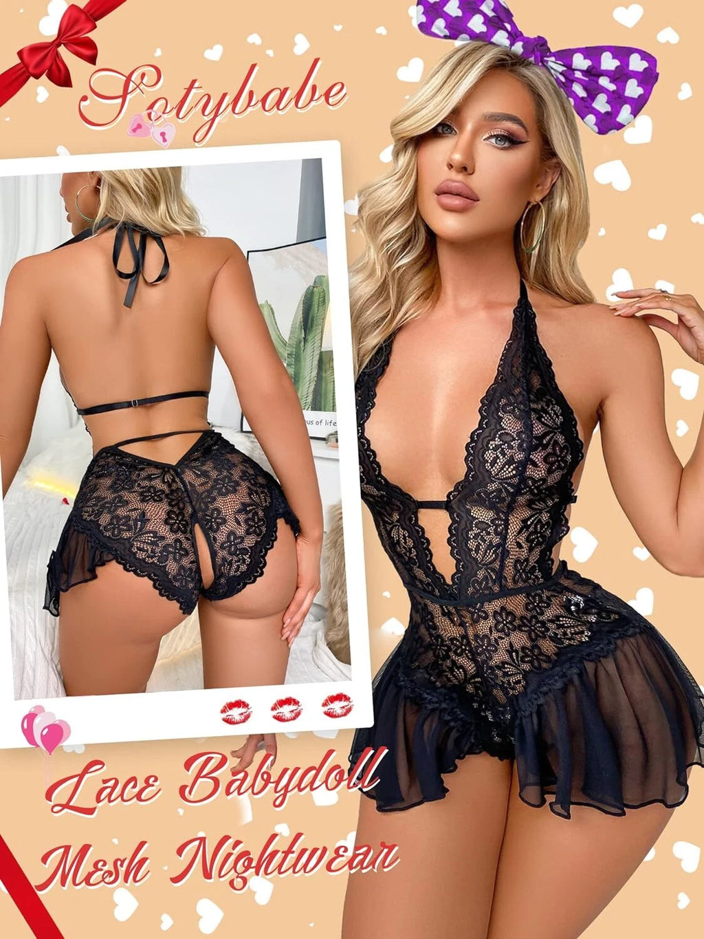 Women's Sexy Lingerie Bodysuit Dress Lace Lingerie Babydoll Nightwear Sleepwear