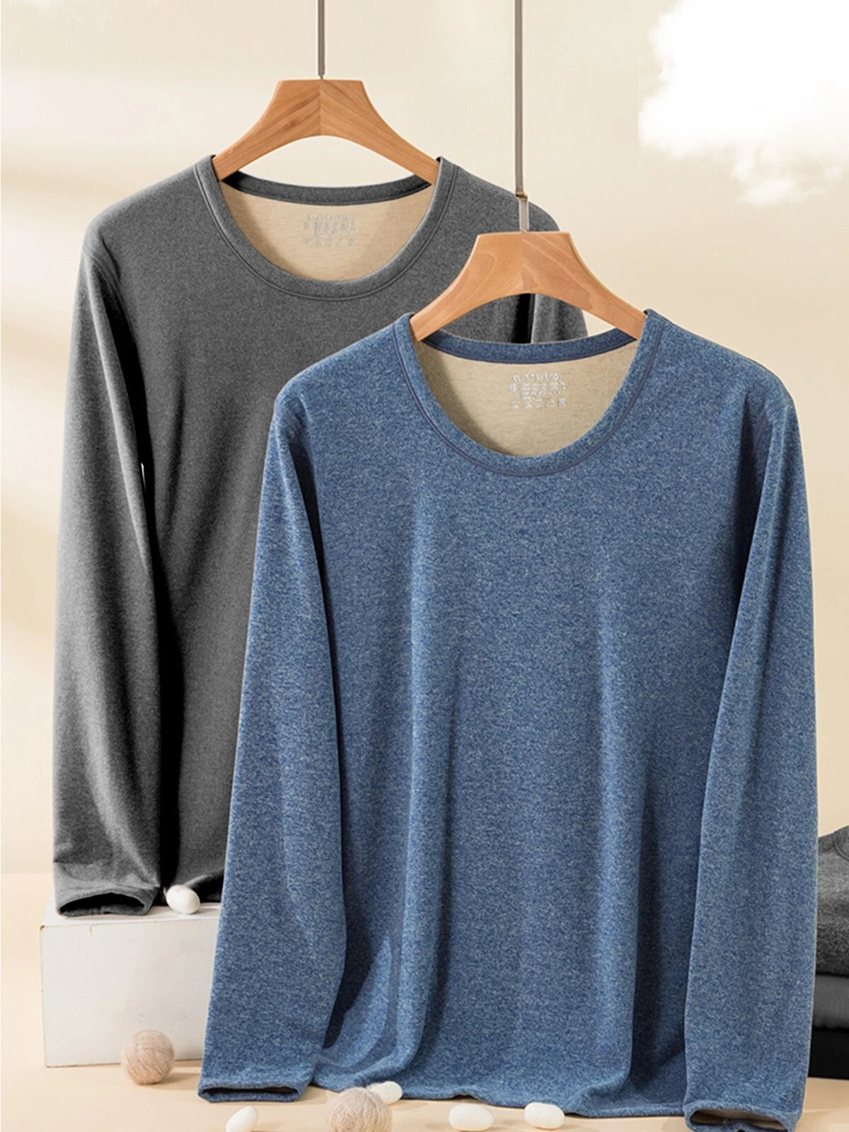 Men's Cashmere & Silk Lined Thermal Pajama Set Soft Underwear Set Long Johns