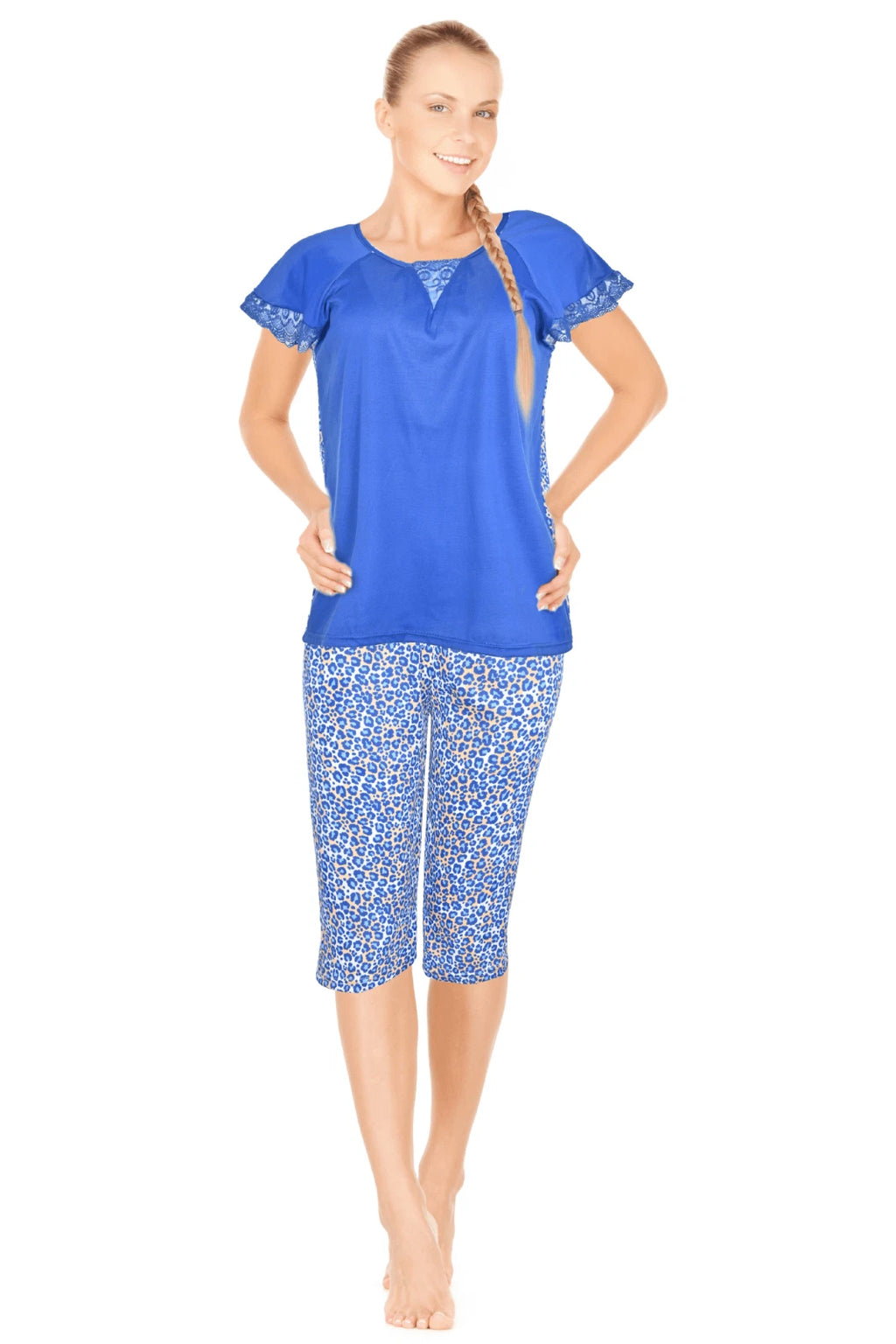 JEFFRICO Womens Capri Pajama Set 2 Piece Short Sleeve Top & Capri Pants 5035C