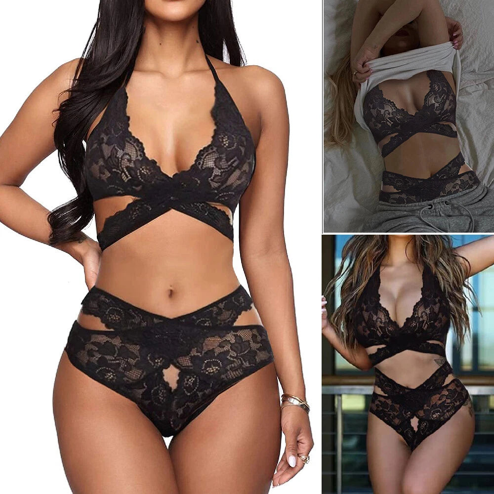 Two Piece Women Sexy Lingerie Set Lace Bra and Panty Set Babydoll Sleepwear US