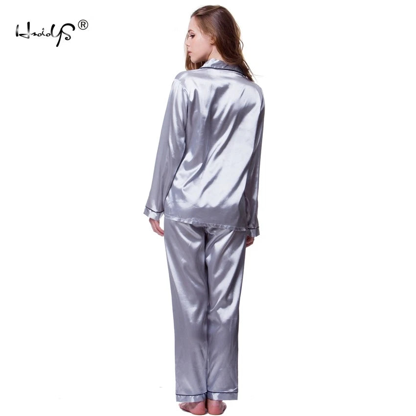 Womens/Ladies Long Sleeve Silk Satin Pyjamas Pyjama PJs Soft Silk PJS Nightwear