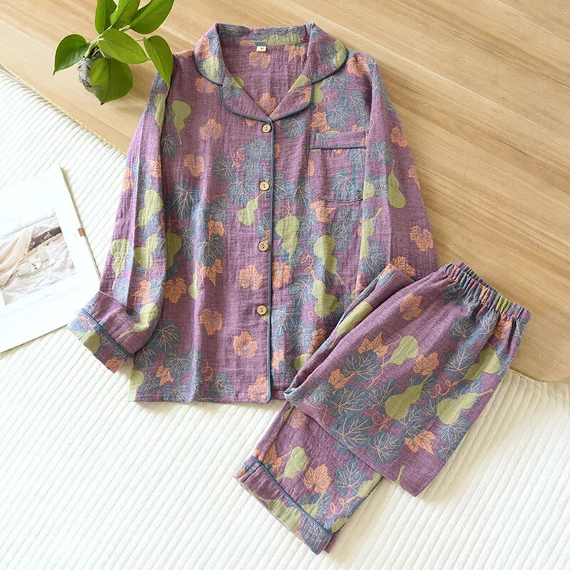 2024 Japan Spring and Autumn Women's pajamas set 100% cotton retro two-piece set