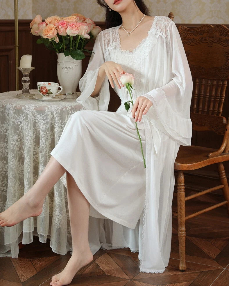 Women Lounge Suit Sling Padded Dress Cotton Robes Mesh Nightwear 2pcs 161201