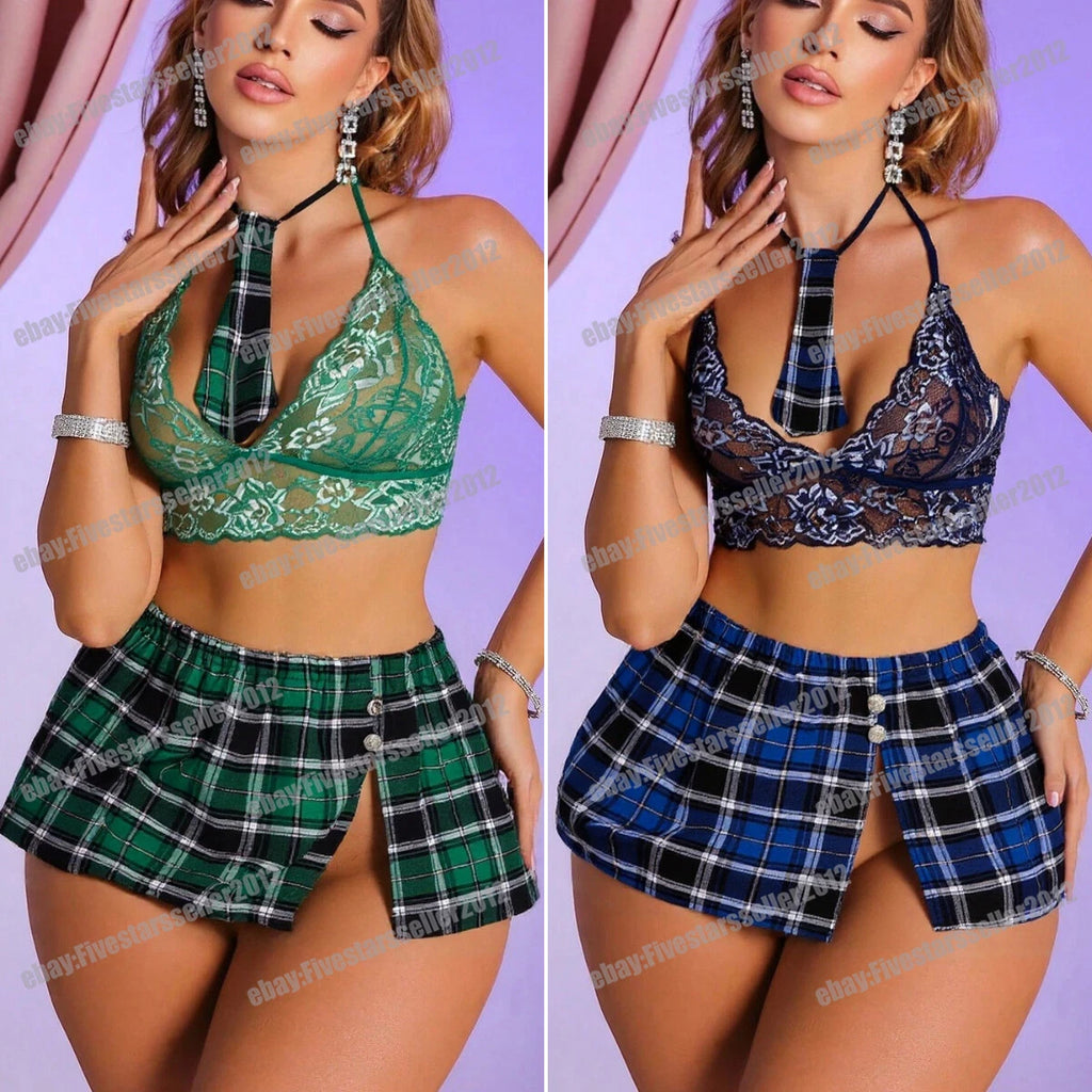 Fancy Dress Lady Sexy Lingerie School Girl Uniform Costume Outfit Mini Skirt Set