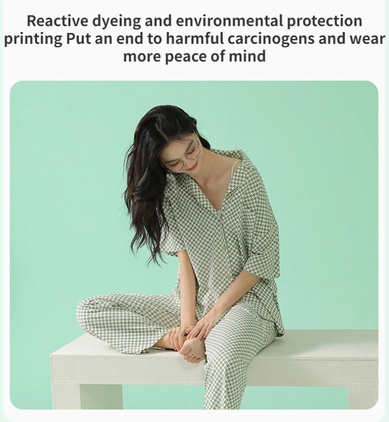 Fashion Women's Pajamas Set Short Sleeve Cool Antibacterial Comfortable Homewear Homewear-